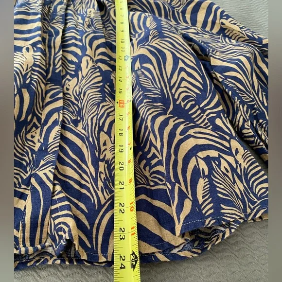 Banana Republic button down linen blouse peasant jungle zebra safari stripes 💙🤎 - Picture 9 of 11